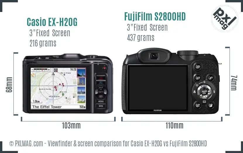 Casio EX-H20G vs FujiFilm S2800HD Screen and Viewfinder comparison