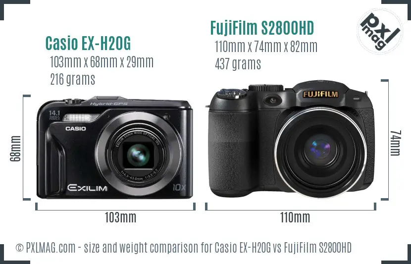 Casio EX-H20G vs FujiFilm S2800HD size comparison