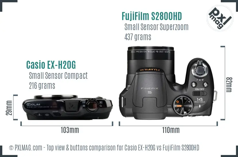 Casio EX-H20G vs FujiFilm S2800HD top view buttons comparison