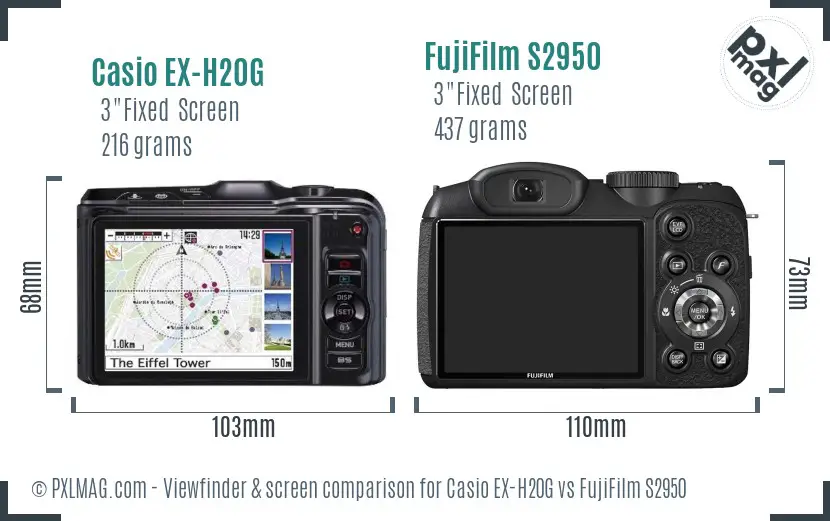 Casio EX-H20G vs FujiFilm S2950 Screen and Viewfinder comparison