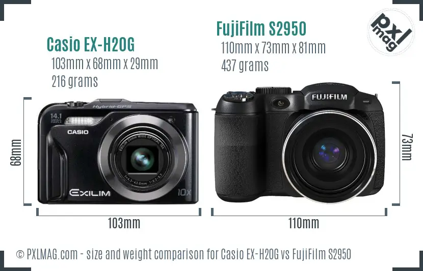 Casio EX-H20G vs FujiFilm S2950 size comparison