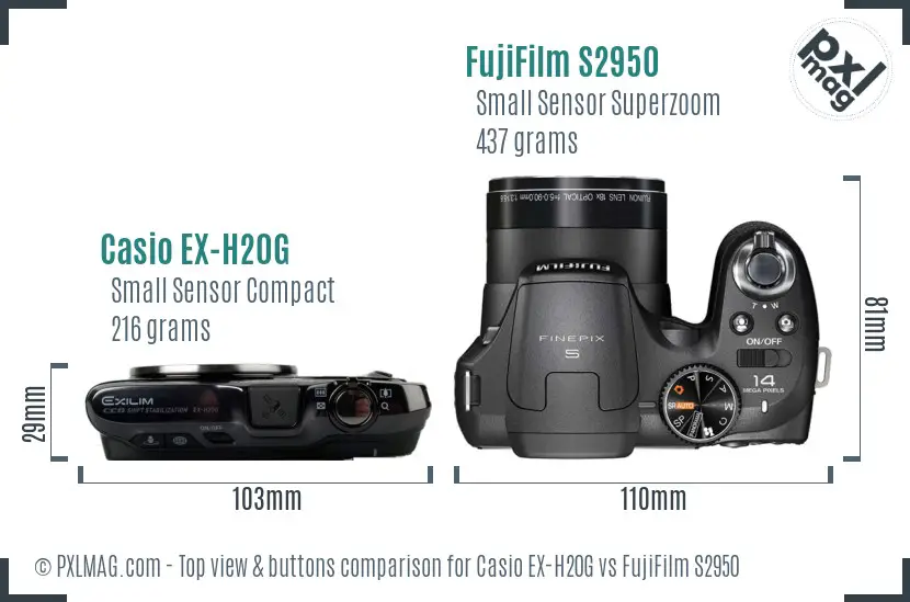 Casio EX-H20G vs FujiFilm S2950 top view buttons comparison