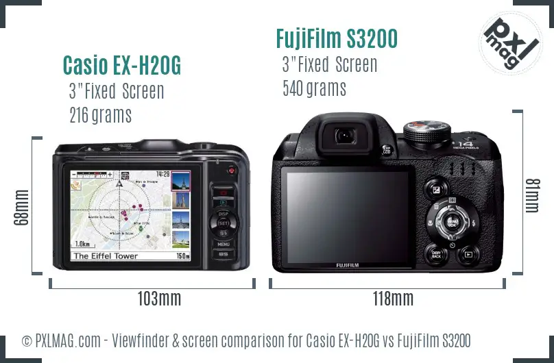 Casio EX-H20G vs FujiFilm S3200 Screen and Viewfinder comparison Casio EX-H20G vs FujiFilm S3200 Screen and Viewfinder comparison