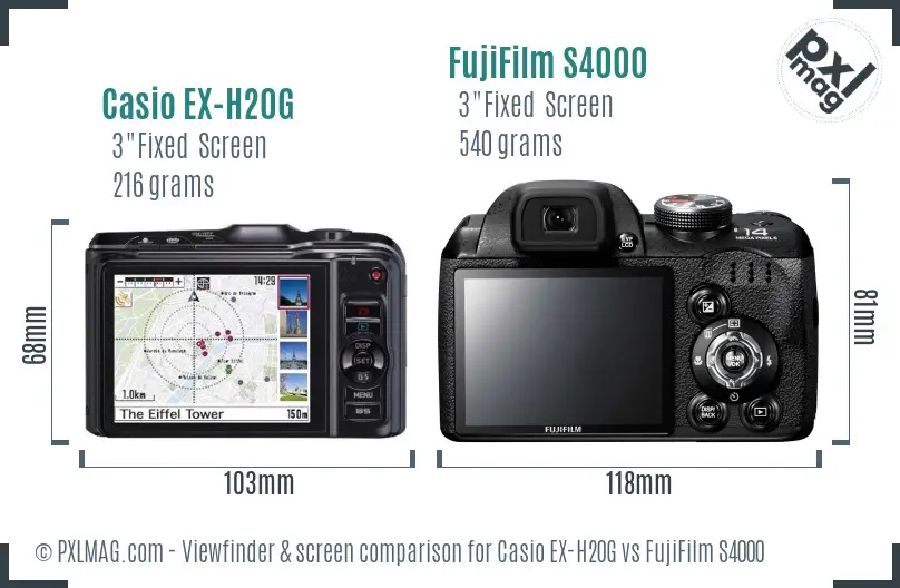 Casio EX-H20G vs FujiFilm S4000 Screen and Viewfinder comparison Casio EX-H20G vs FujiFilm S4000 Screen and Viewfinder comparison
