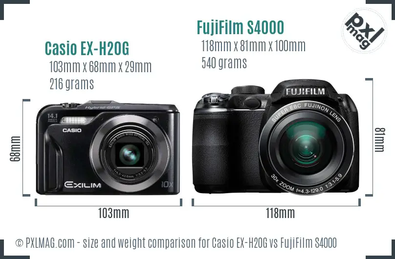 Casio EX-H20G vs FujiFilm S4000 size comparison Casio EX-H20G vs FujiFilm S4000 size comparison