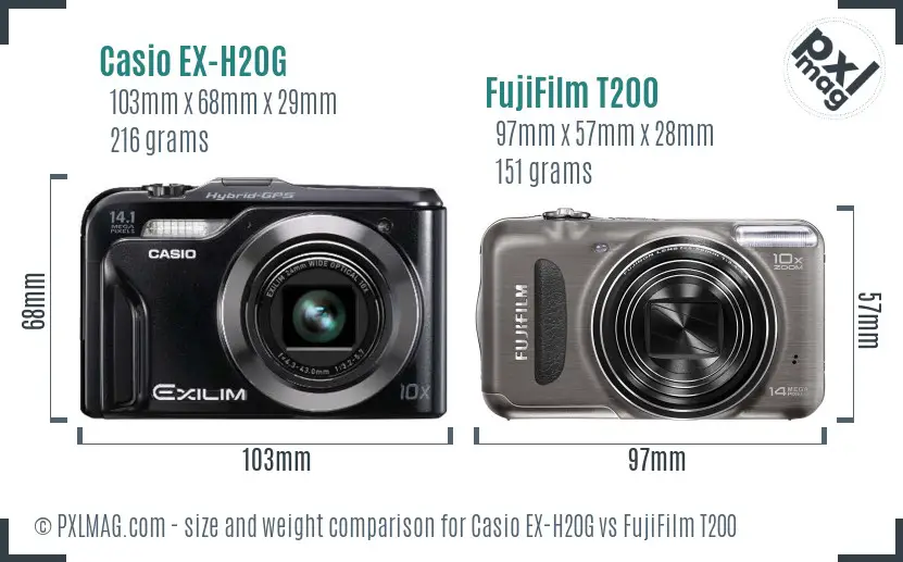 Casio EX-H20G vs FujiFilm T200 size comparison