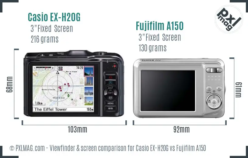 Casio EX-H20G vs Fujifilm A150 Screen and Viewfinder comparison