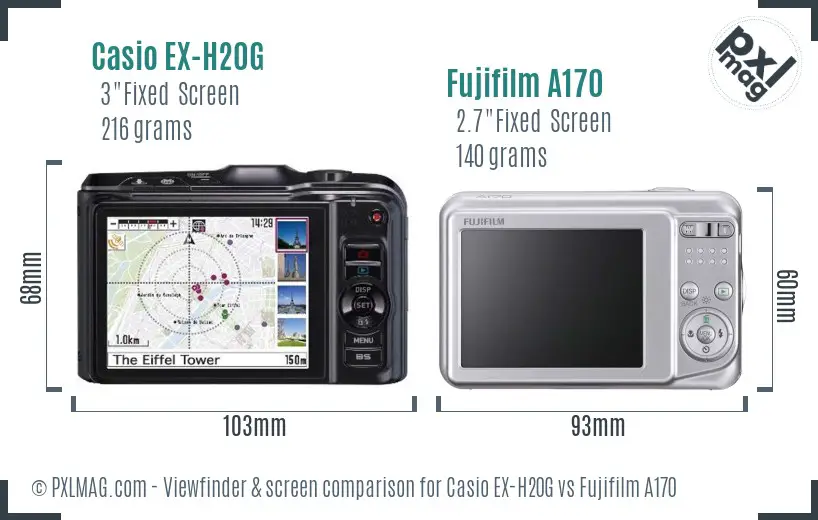 Casio EX-H20G vs Fujifilm A170 Screen and Viewfinder comparison