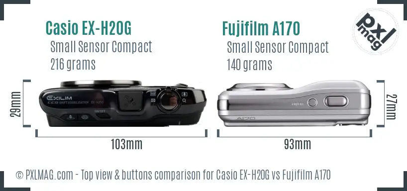 Casio EX-H20G vs Fujifilm A170 top view buttons comparison