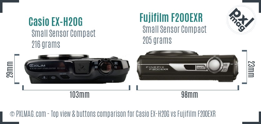 Casio EX-H20G vs Fujifilm F200EXR top view buttons comparison