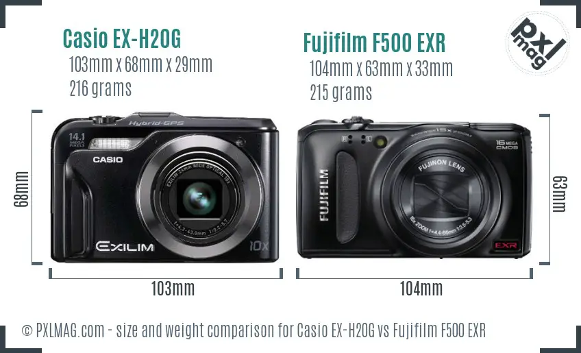Casio EX-H20G vs Fujifilm F500 EXR size comparison Casio EX-H20G vs Fujifilm F500 EXR size comparison
