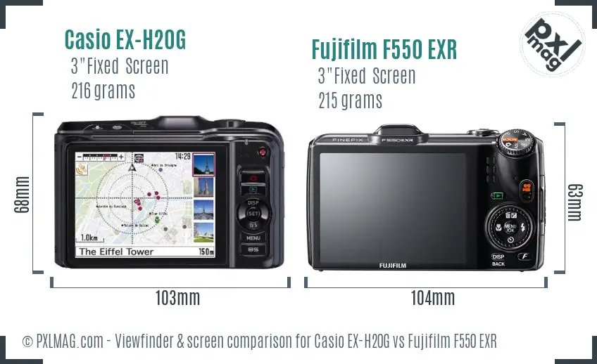 Casio EX-H20G vs Fujifilm F550 EXR Screen and Viewfinder comparison