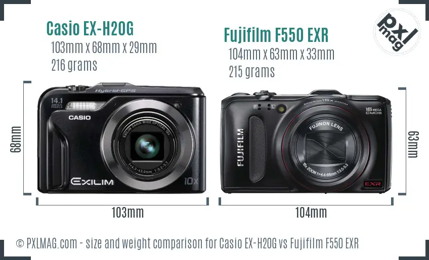 Casio EX-H20G vs Fujifilm F550 EXR size comparison