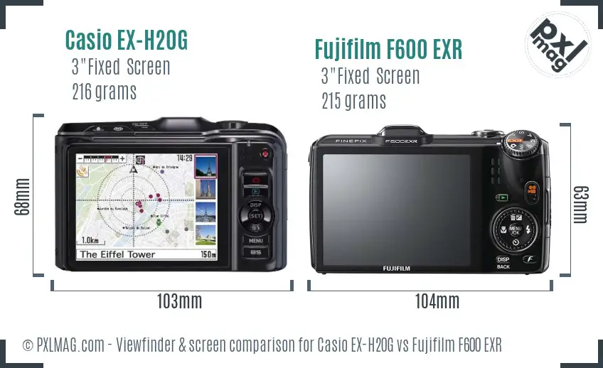 Casio EX-H20G vs Fujifilm F600 EXR Screen and Viewfinder comparison