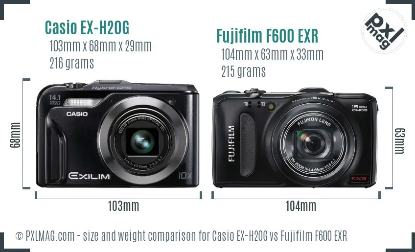 Casio EX-H20G vs Fujifilm F600 EXR size comparison