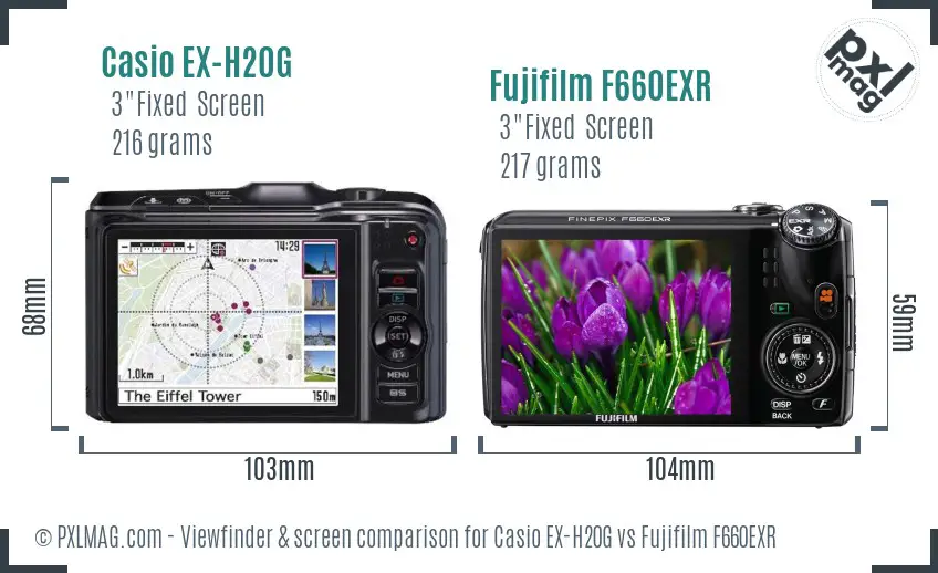 Casio EX-H20G vs Fujifilm F660EXR Screen and Viewfinder comparison