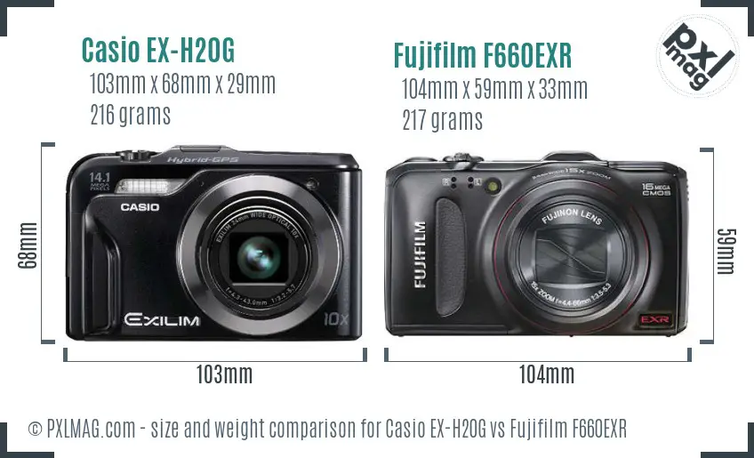 Casio EX-H20G vs Fujifilm F660EXR size comparison