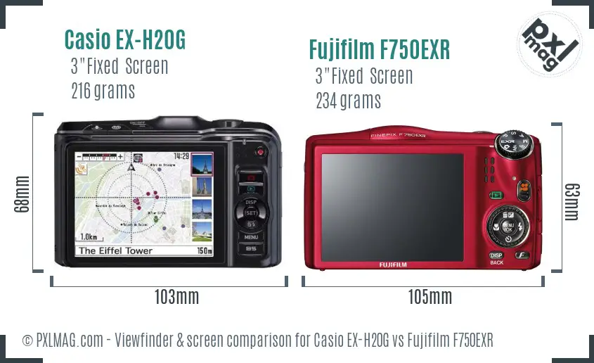 Casio EX-H20G vs Fujifilm F750EXR Screen and Viewfinder comparison