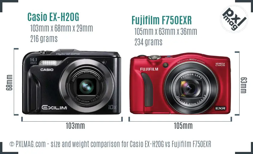 Casio EX-H20G vs Fujifilm F750EXR size comparison