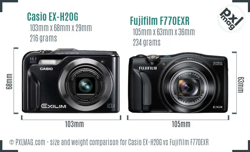 Casio EX-H20G vs Fujifilm F770EXR size comparison