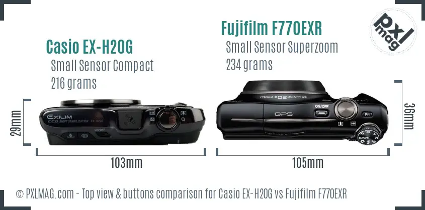 Casio EX-H20G vs Fujifilm F770EXR top view buttons comparison