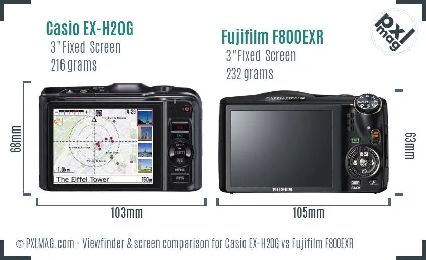 Casio EX-H20G vs Fujifilm F800EXR Screen and Viewfinder comparison