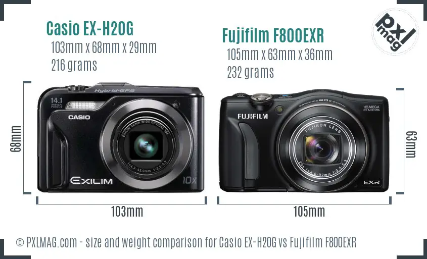 Casio EX-H20G vs Fujifilm F800EXR size comparison