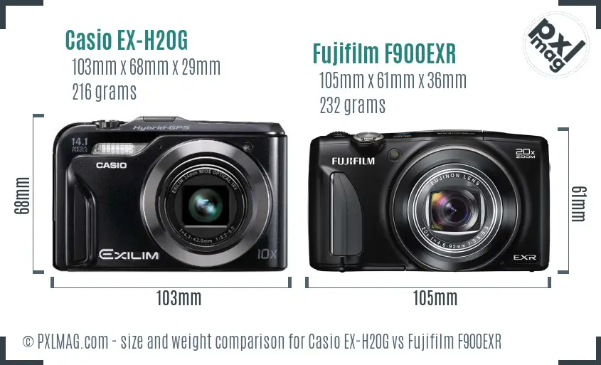 Casio EX-H20G vs Fujifilm F900EXR size comparison