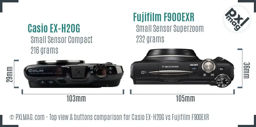 Casio EX-H20G vs Fujifilm F900EXR top view buttons comparison