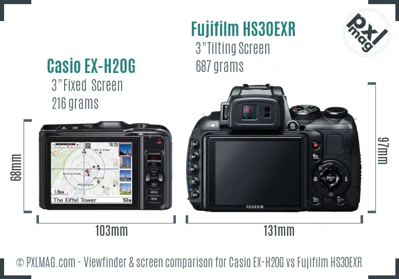 Casio EX-H20G vs Fujifilm HS30EXR Screen and Viewfinder comparison