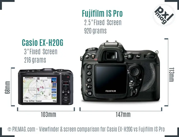 Casio EX-H20G vs Fujifilm IS Pro Screen and Viewfinder comparison