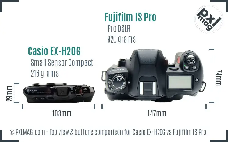 Casio EX-H20G vs Fujifilm IS Pro top view buttons comparison