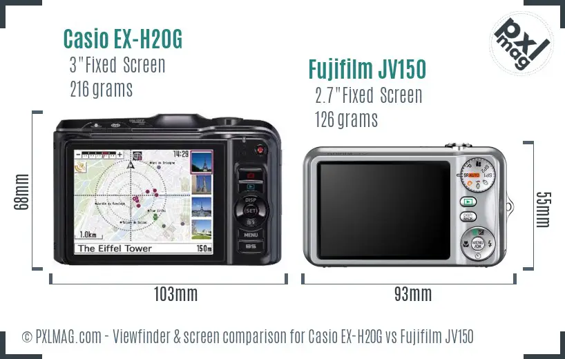 Casio EX-H20G vs Fujifilm JV150 Screen and Viewfinder comparison