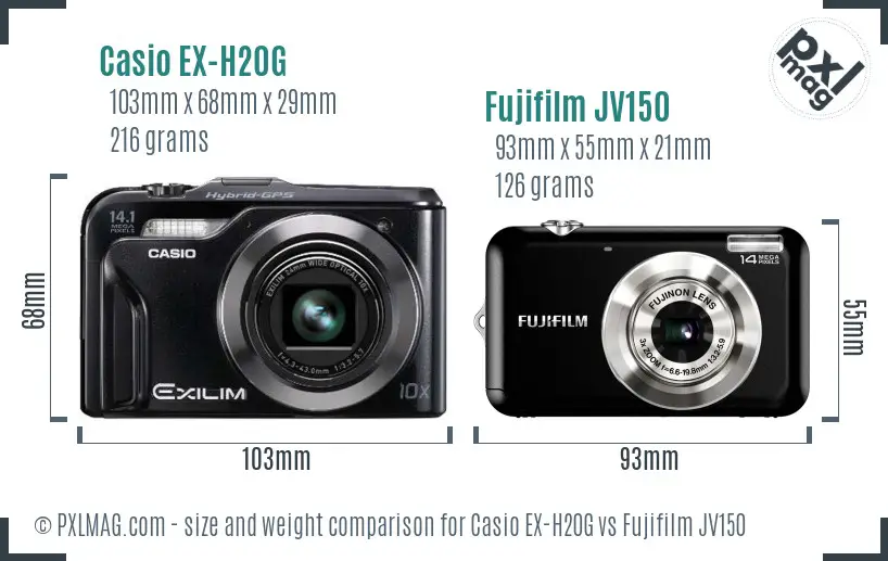 Casio EX-H20G vs Fujifilm JV150 size comparison