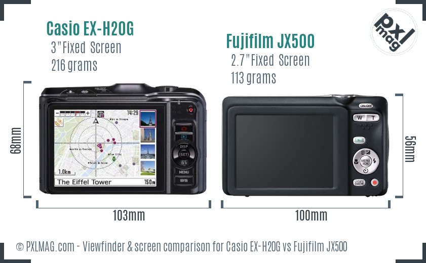 Casio EX-H20G vs Fujifilm JX500 Screen and Viewfinder comparison
