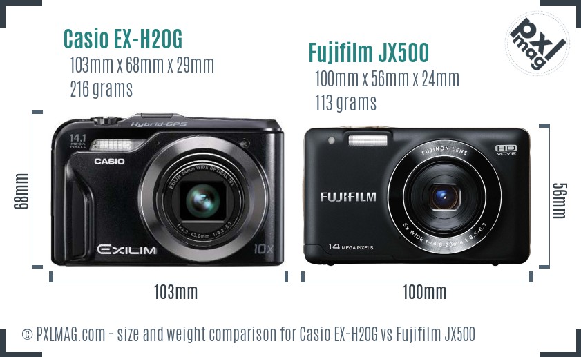 Casio EX-H20G vs Fujifilm JX500 size comparison Casio EX-H20G vs Fujifilm JX500 size comparison