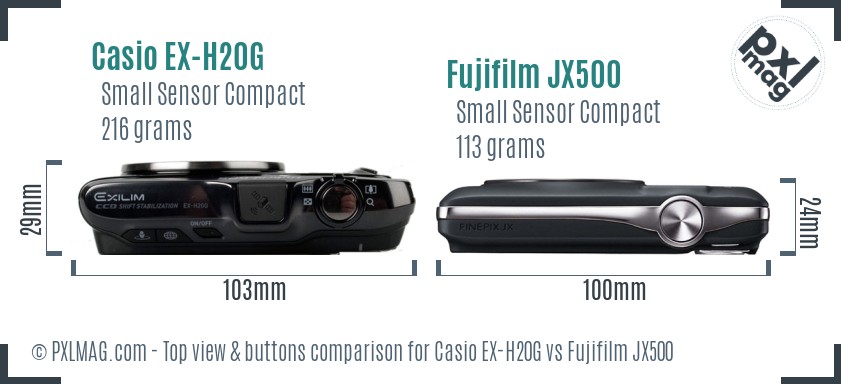 Casio EX-H20G vs Fujifilm JX500 top view buttons comparison