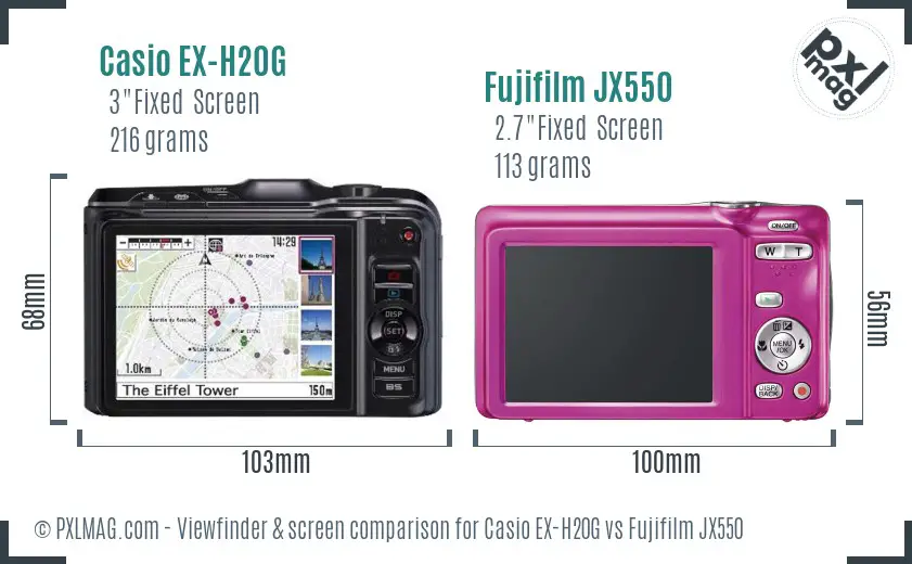 Casio EX-H20G vs Fujifilm JX550 Screen and Viewfinder comparison