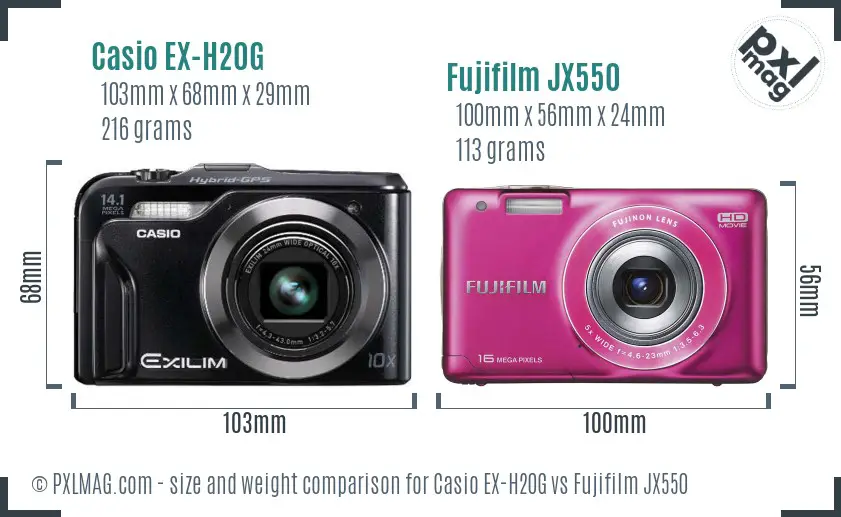 Casio EX-H20G vs Fujifilm JX550 size comparison