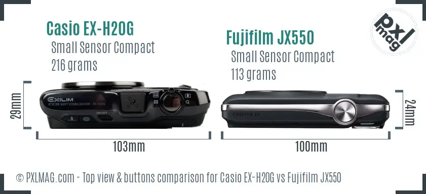 Casio EX-H20G vs Fujifilm JX550 top view buttons comparison