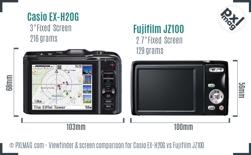 Casio EX-H20G vs Fujifilm JZ100 Screen and Viewfinder comparison