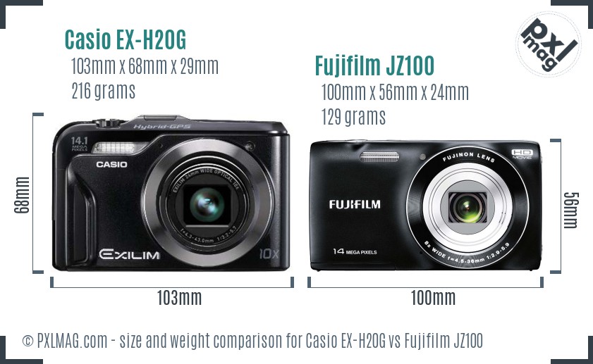 Casio EX-H20G vs Fujifilm JZ100 size comparison Casio EX-H20G vs Fujifilm JZ100 size comparison