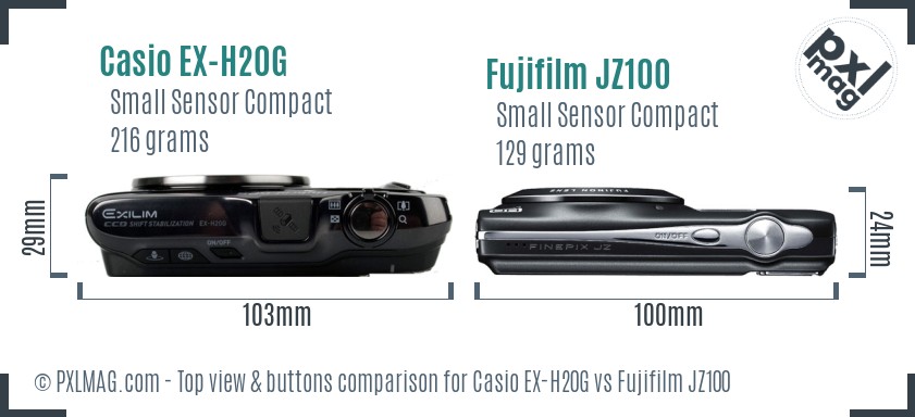 Casio EX-H20G vs Fujifilm JZ100 top view buttons comparison