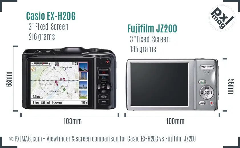 Casio EX-H20G vs Fujifilm JZ200 Screen and Viewfinder comparison