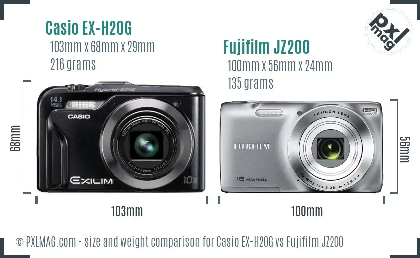 Casio EX-H20G vs Fujifilm JZ200 size comparison