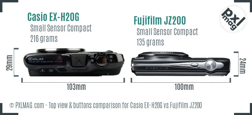 Casio EX-H20G vs Fujifilm JZ200 top view buttons comparison