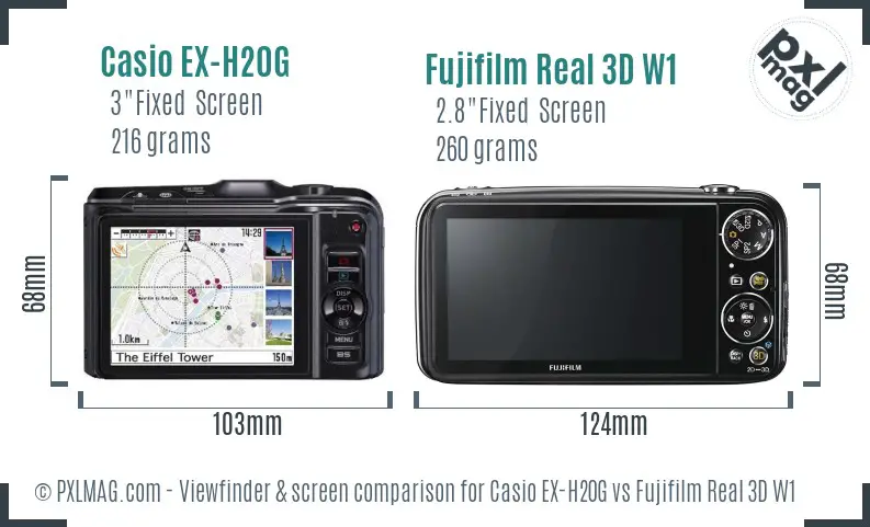 Casio EX-H20G vs Fujifilm Real 3D W1 Screen and Viewfinder comparison Casio EX-H20G vs Fujifilm Real 3D W1 Screen and Viewfinder comparison