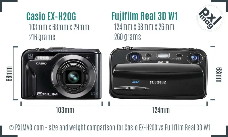 Casio EX-H20G vs Fujifilm Real 3D W1 size comparison Casio EX-H20G vs Fujifilm Real 3D W1 size comparison