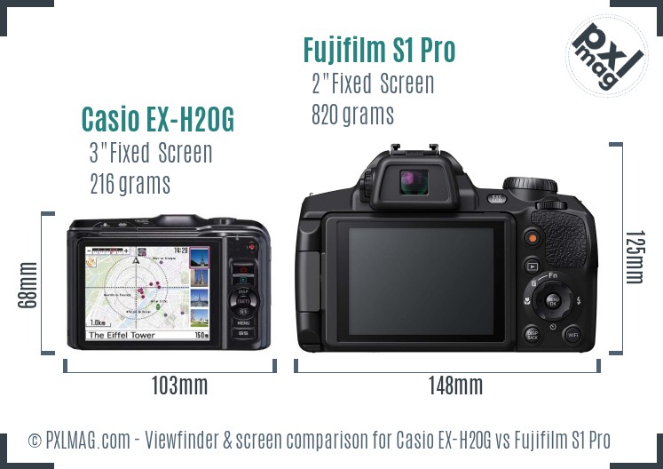 Casio EX-H20G vs Fujifilm S1 Pro Screen and Viewfinder comparison
