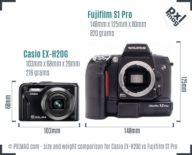 Casio EX-H20G vs Fujifilm S1 Pro size comparison Casio EX-H20G vs Fujifilm S1 Pro size comparison